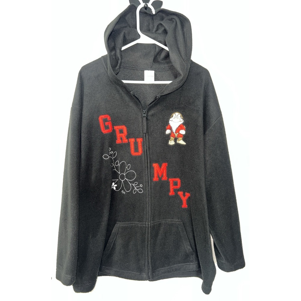 Disney Women's Hoodie Zip Up Fleece Black Snow White's Grumpy Size 3XL